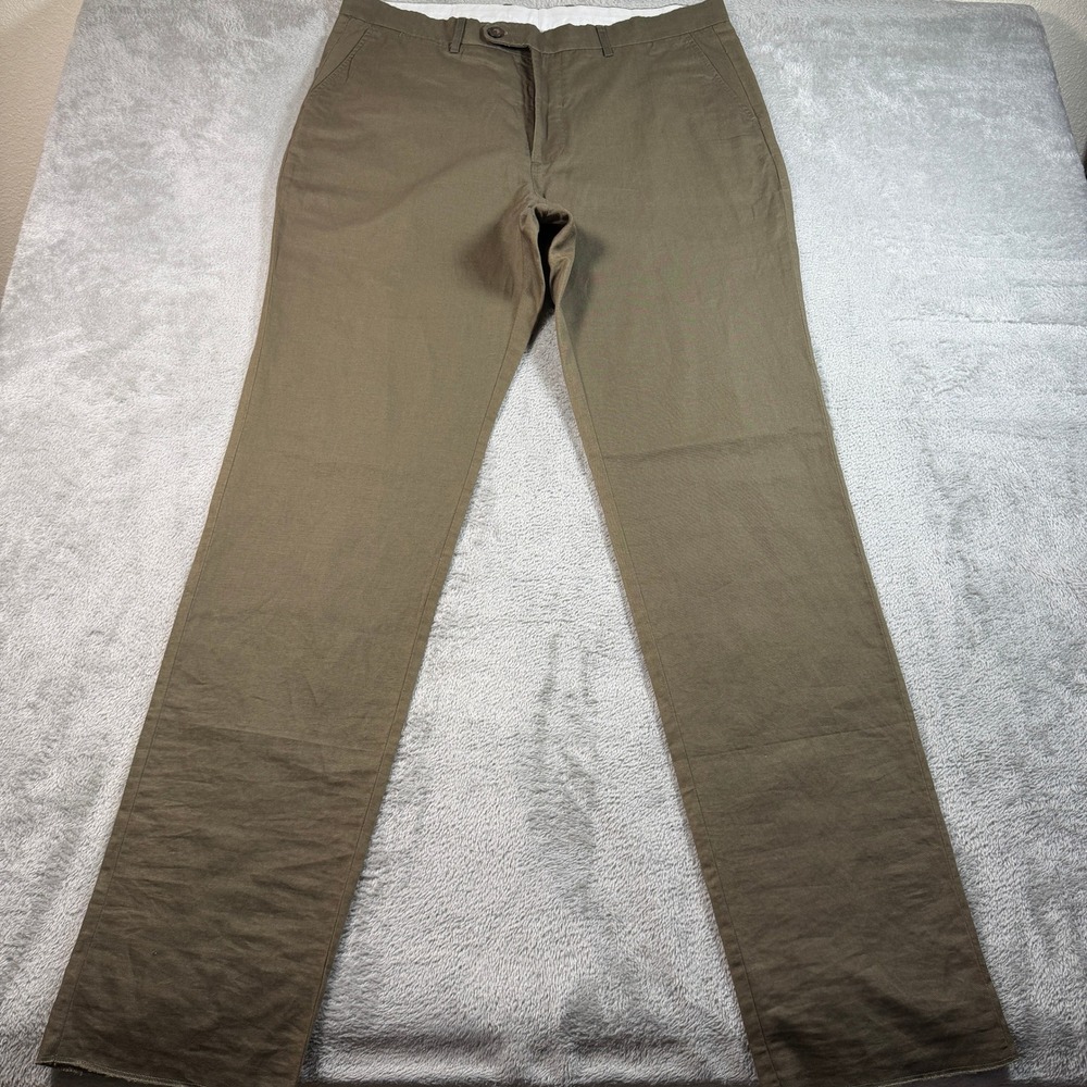 Spier & Mackay Linen Chino Pants Mens 38 Olive Green Slim High Rise Cotton Blend